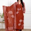 Brick Brown premium cotton Kurta set with Mumul dupatta front view
