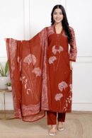 Brick Brown premium cotton Kurta set with Mumul dupatta front view