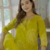 Parrot Green Bandhej Pattern Premium Cotton Kurta Set with Mulmul Dupatta