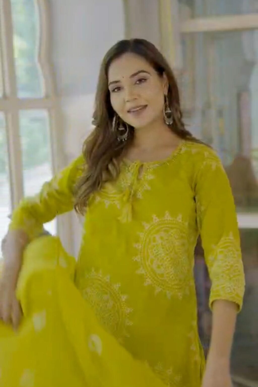 Parrot Green Bandhej Pattern Premium Cotton Kurta Set with Mulmul Dupatta