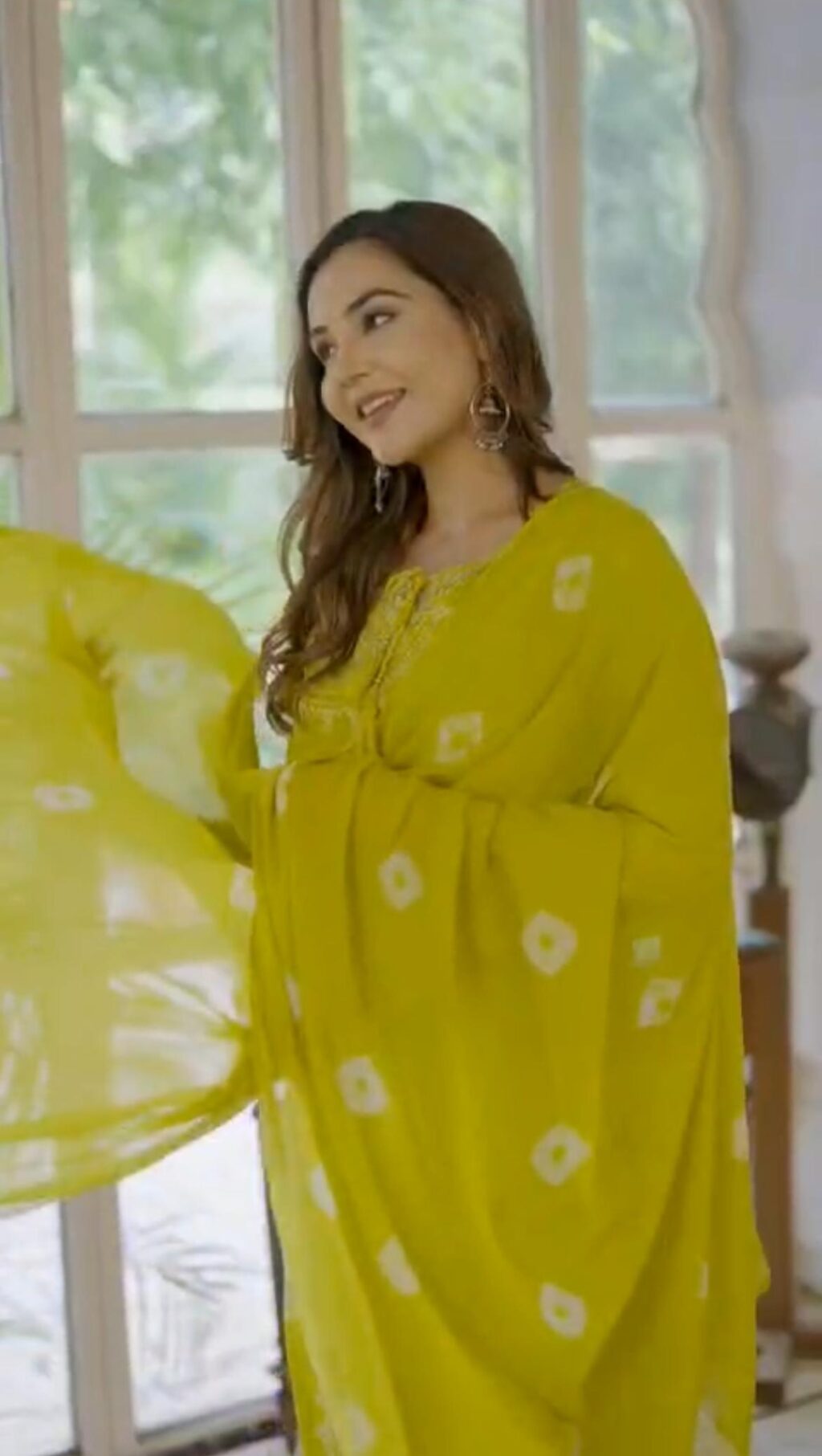 Parrot Green Bandhej Pattern Premium Cotton Kurta Set with Mulmul Dupatta