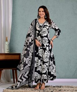 Black and White Premium Cotton Kurta Set with Mulmul Dupatta