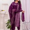 dark purple premium cotton kurta set front