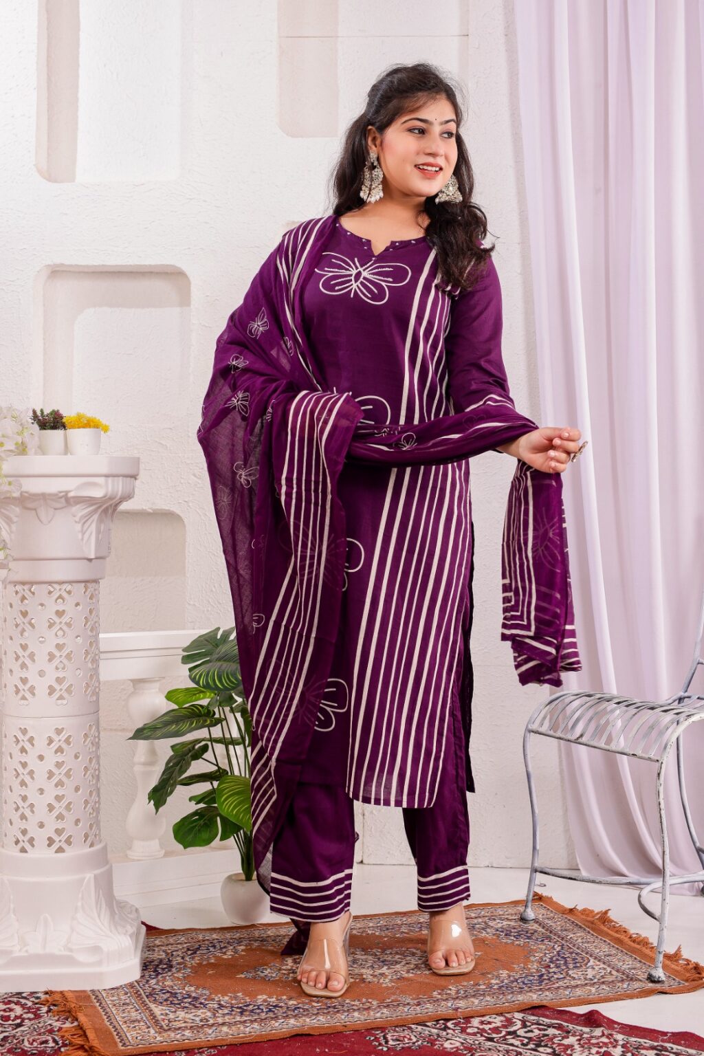 dark purple premium cotton kurta set front