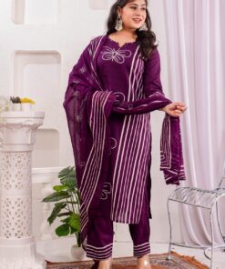 dark purple premium cotton kurta set front