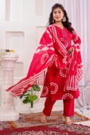 frond photo red colour kurti set cotton