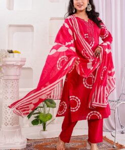 frond photo red colour kurti set cotton