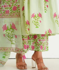light-green-anarkali-suit-with-handblock-floral-print-bottom-closeup