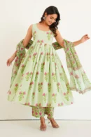 light-green-anarkali-suit-with-handblock-floral-print front pose