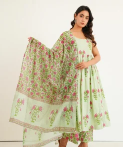 light-green-anarkali-suit-with-handblock-floral-print side pose