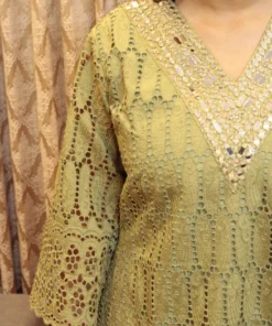 lime-green-mirror-work-kurta-set-with-silk-pants-fabric-closeup