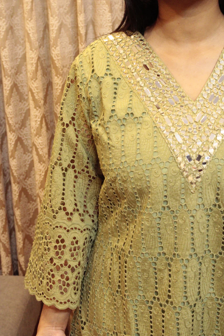 lime-green-mirror-work-kurta-set-with-silk-pants-fabric-closeup