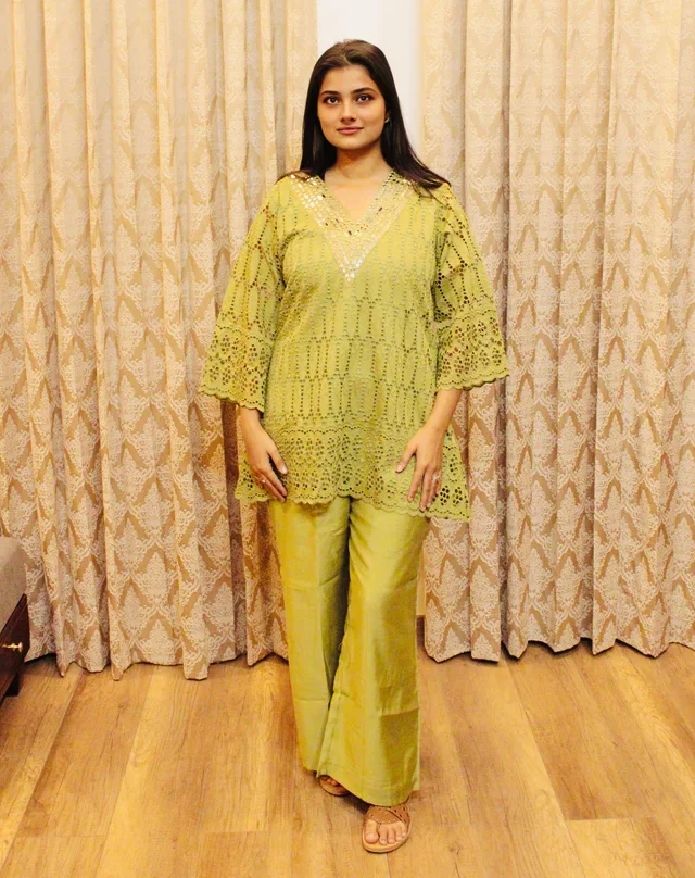 lime-green-mirror-work-kurta-set-with-silk-pants-front-pose