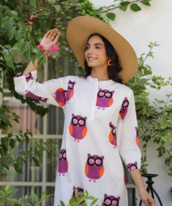 pink-owl-print-cotton-kurta-set-with-palazzo-pants-front-pose