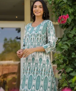 teal-ikat-print-kurta-for-women-cotton-straight-fit-set-for-women-online-front-pose