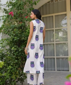 white-purple-owl-printed-kurta-with-pants-set-back-pose