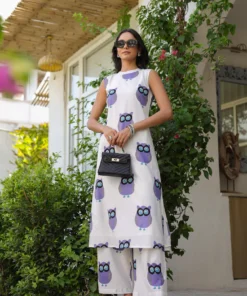 white-purple-owl-printed-kurta-with-pants-set-front-pose