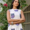 white-purple-owl-printed-kurta-with-pants-set-front-pose-hand-close