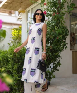 white-purple-owl-printed-kurta-with-pants-set-going-down-stairs