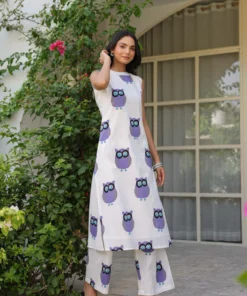 white-purple-owl-printed-kurta-with-pants-set-walking-pose