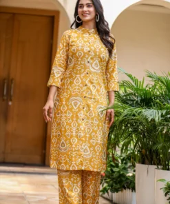 yellow-printed-co-ord-set-for-women-mustard-kurta-pants-front-1
