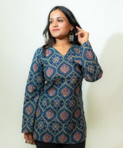 Ruchi – Indigo Floral V-Neck Corset Back Short Kurti