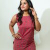 Misha - Pink Floral Printed Sleeveless Cotton Short Kurti with Shoulder Knots