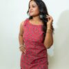 Misha - Pink Floral Printed Sleeveless Cotton Short Kurti with Shoulder Knots - Image 3