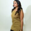 Naira - Mustard Floral Printed Sleeveless Cotton Short Kurti with Shoulder Knots - Image 3