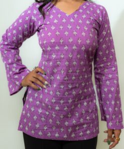 Ruhh – Lavender Floral V-Neck Corset Back Short Kurti - Image 4