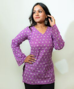 Ruhh – Lavender Floral V-Neck Corset Back Short Kurti