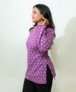 Ruhh – Lavender Floral V-Neck Corset Back Short Kurti - Image 3