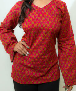 Maya – Red Floral V-Neck Corset Back Short Kurti - Image 5