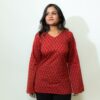 Maya – Red Floral V-Neck Corset Back Short Kurti - Image 7