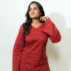 Maya – Red Floral V-Neck Corset Back Short Kurti