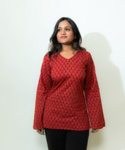 Maya – Red Floral V-Neck Corset Back Short Kurti - Image 7