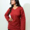 Maya – Red Floral V-Neck Corset Back Short Kurti - Image 3