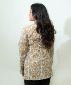 Ira - Ivory Floral Printed V-Neck Cotton Short Kurti with Corset Tie Back - Image 3