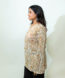 Alternative view of Ira - Ivory Floral Printed V-Neck Cotton Short Kurti with Corset Tie Back
